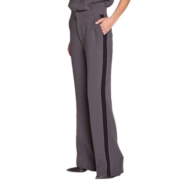 Brochu Walker Women’s Joey Tuxedo Stripe Pants Straight Leg Grey Black Crepe XS - Picture 1 of 8